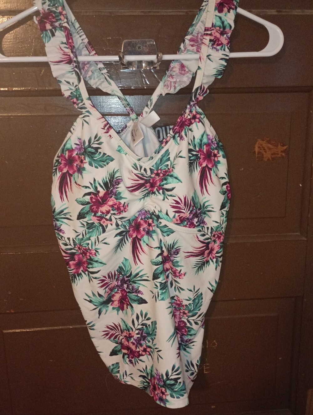 EUC Arizona Jean Company Hibiscus Flower Design Tankini Top Jrs. L 🌺